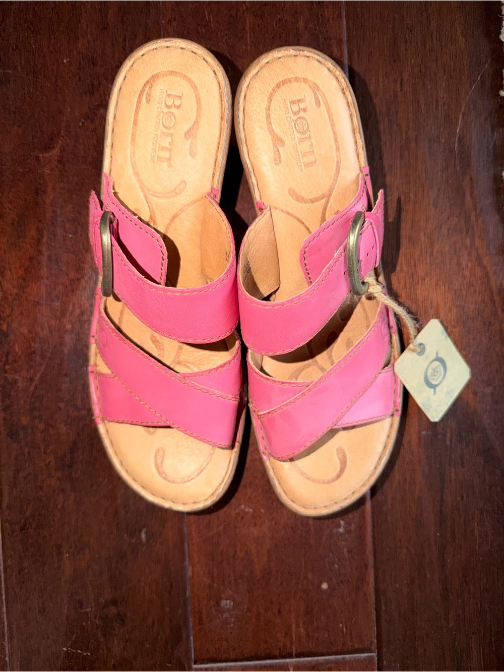 🌸 NWT Børn Pink Leather Strappy Slide Sandals - Size 9 🌸